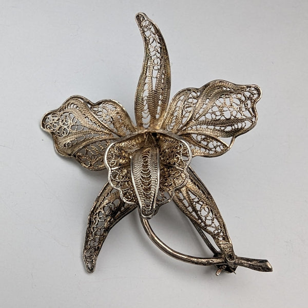 英國復古花絲卡特蘭銀胸針